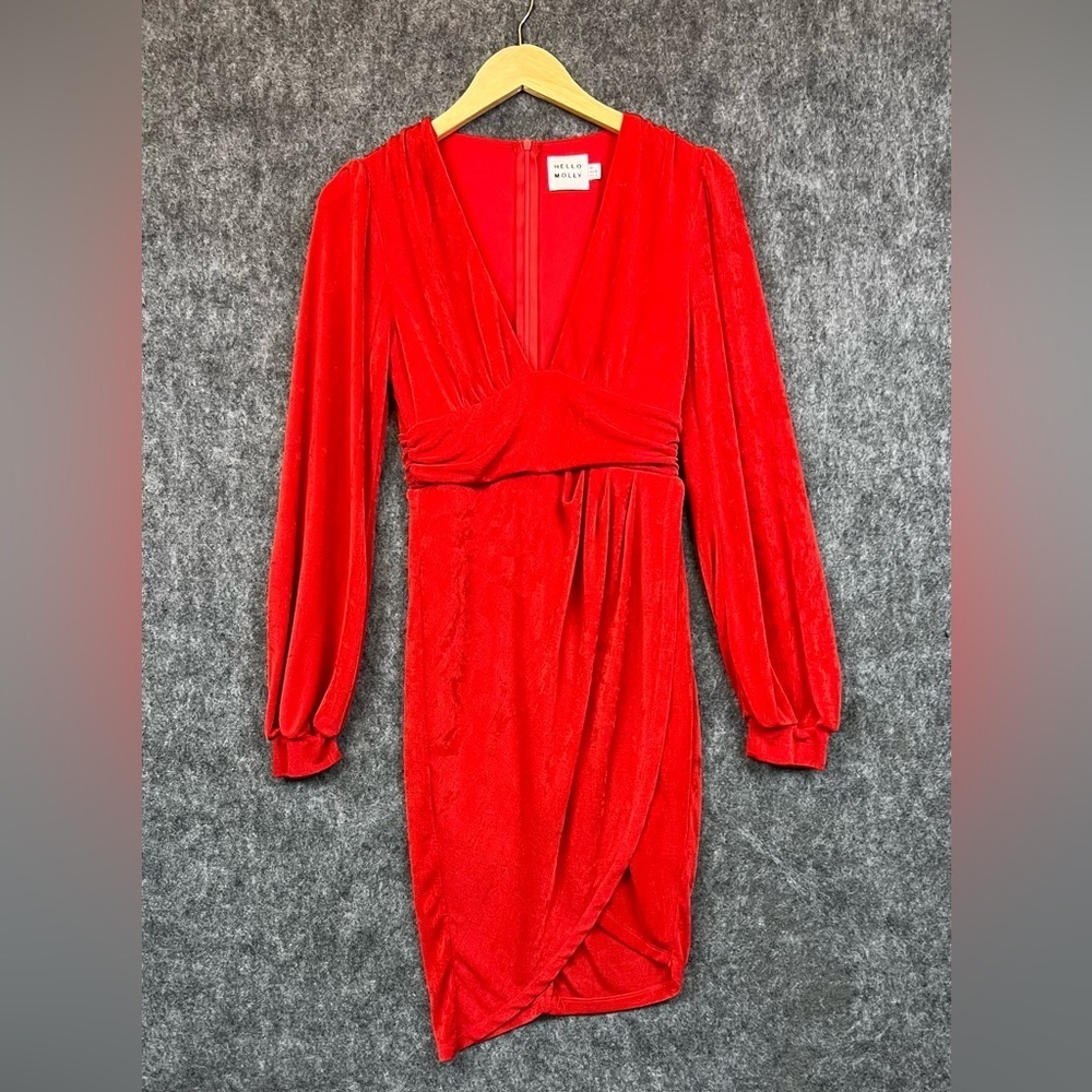 Hello Molly Vibrant Red Long Sleeve Dress Size Medium - Picture 11 of 11